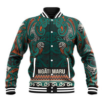 Aotearoa Iwi Ngāti Maru Taranaki Baseball Jacket Maori Wharenui House Tribal Pattern LT9 Unisex Deep Teal - Polynesian Pride