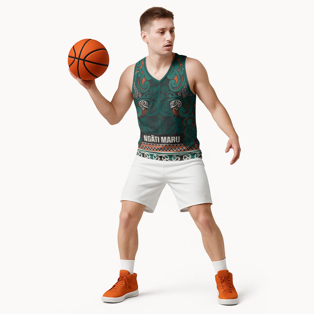 Aotearoa Iwi Ngāti Maru Taranaki Basketball Jersey Maori Wharenui House Tribal Pattern LT9 - Polynesian Pride