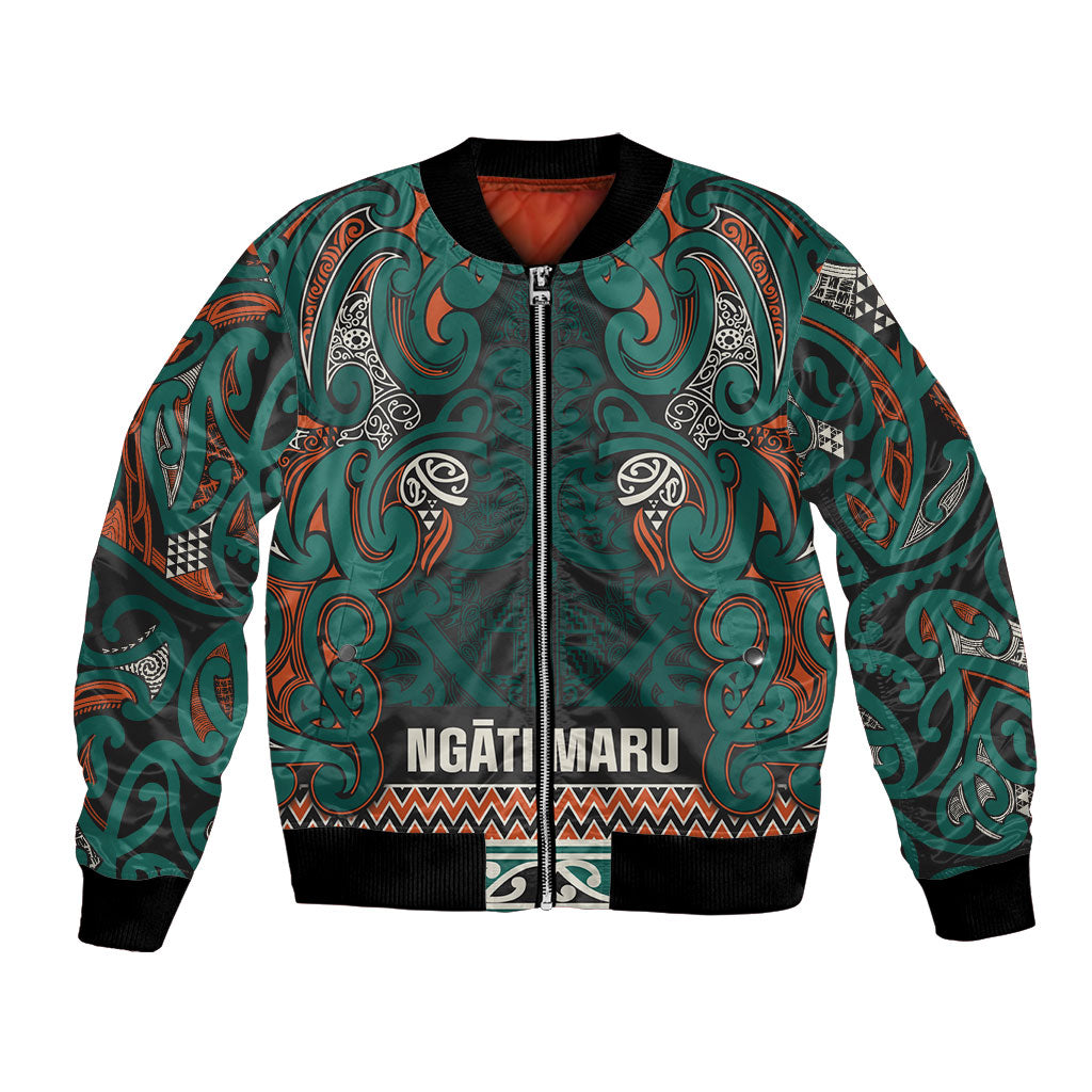 Aotearoa Iwi Ngāti Maru Taranaki Bomber Jacket Maori Wharenui House Tribal Pattern LT9 Unisex Deep Teal - Polynesian Pride