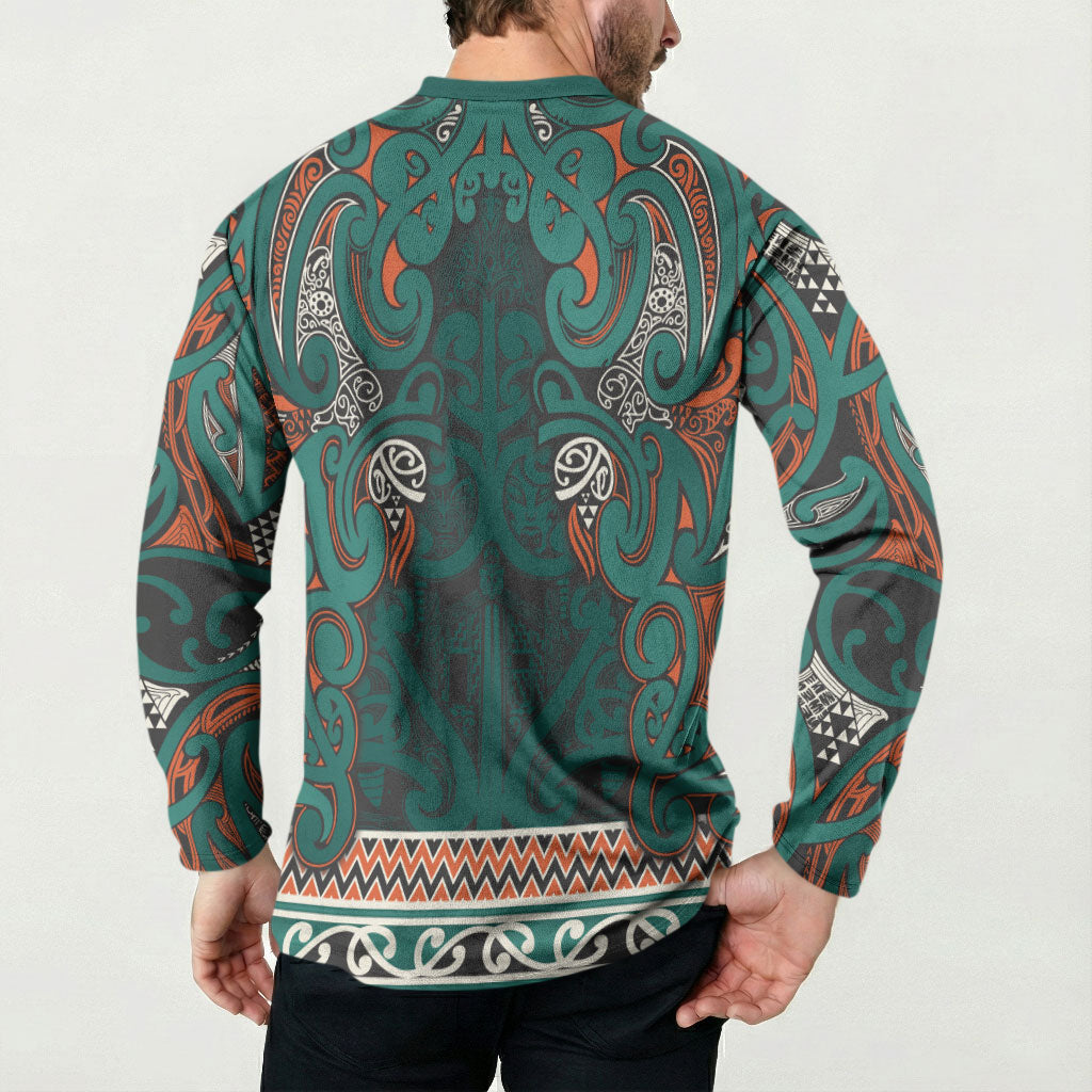 Aotearoa Iwi Ngāti Maru Taranaki Button Sweatshirt Maori Wharenui House Tribal Pattern LT9 - Polynesian Pride