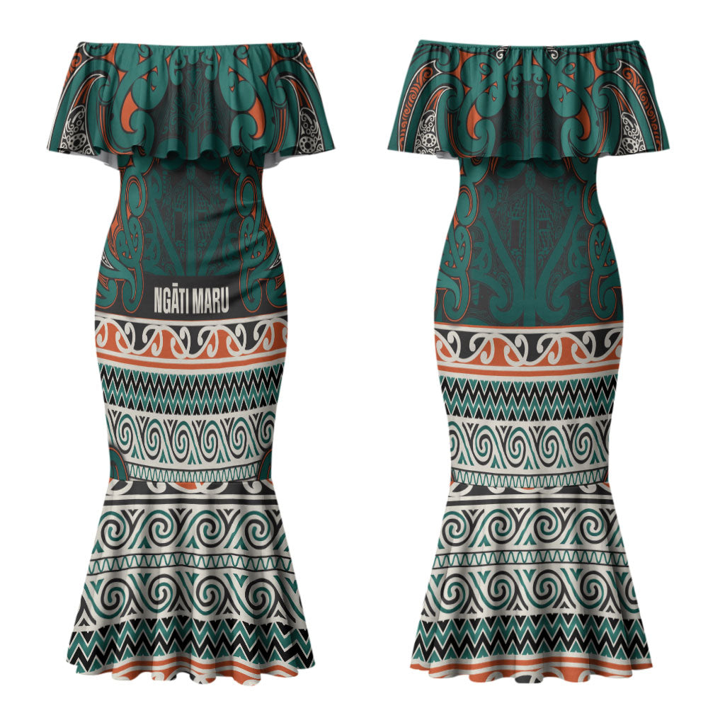 Aotearoa Iwi Ngāti Maru Taranaki Couples Matching Mermaid Dress and Long Sleeve Button Shirt Maori Wharenui House Tribal Pattern LT9 - Polynesian Pride