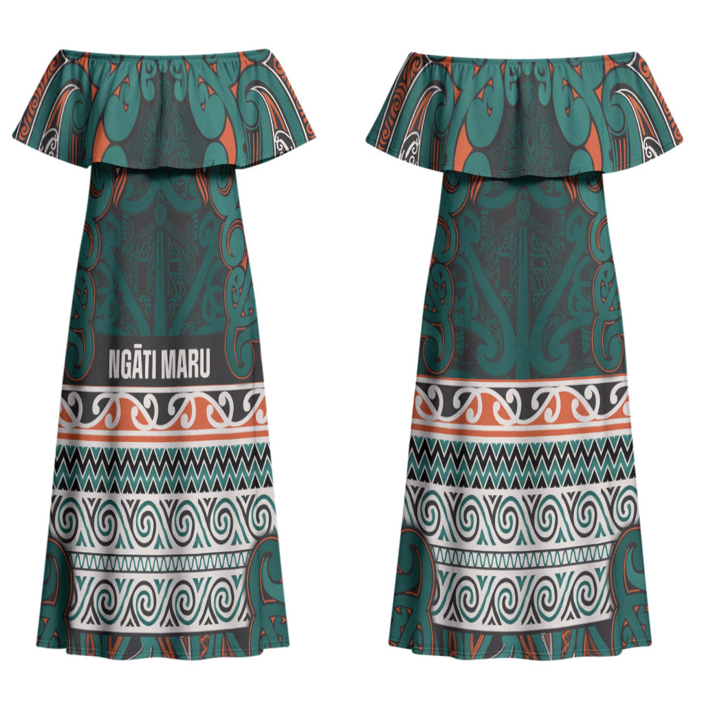 Aotearoa Iwi Ngāti Maru Taranaki Couples Matching Off Shoulder Maxi Dress and Long Sleeve Button Shirt Maori Wharenui House Tribal Pattern LT9 - Polynesian Pride