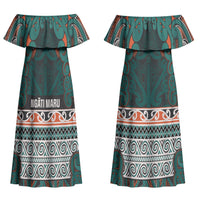 Aotearoa Iwi Ngāti Maru Taranaki Couples Matching Off Shoulder Maxi Dress and Long Sleeve Button Shirt Maori Wharenui House Tribal Pattern LT9 - Polynesian Pride