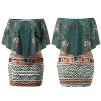 Aotearoa Iwi Ngāti Maru Taranaki Couples Matching Off Shoulder Short Dress and Long Sleeve Button Shirt Maori Wharenui House Tribal Pattern LT9 - Polynesian Pride