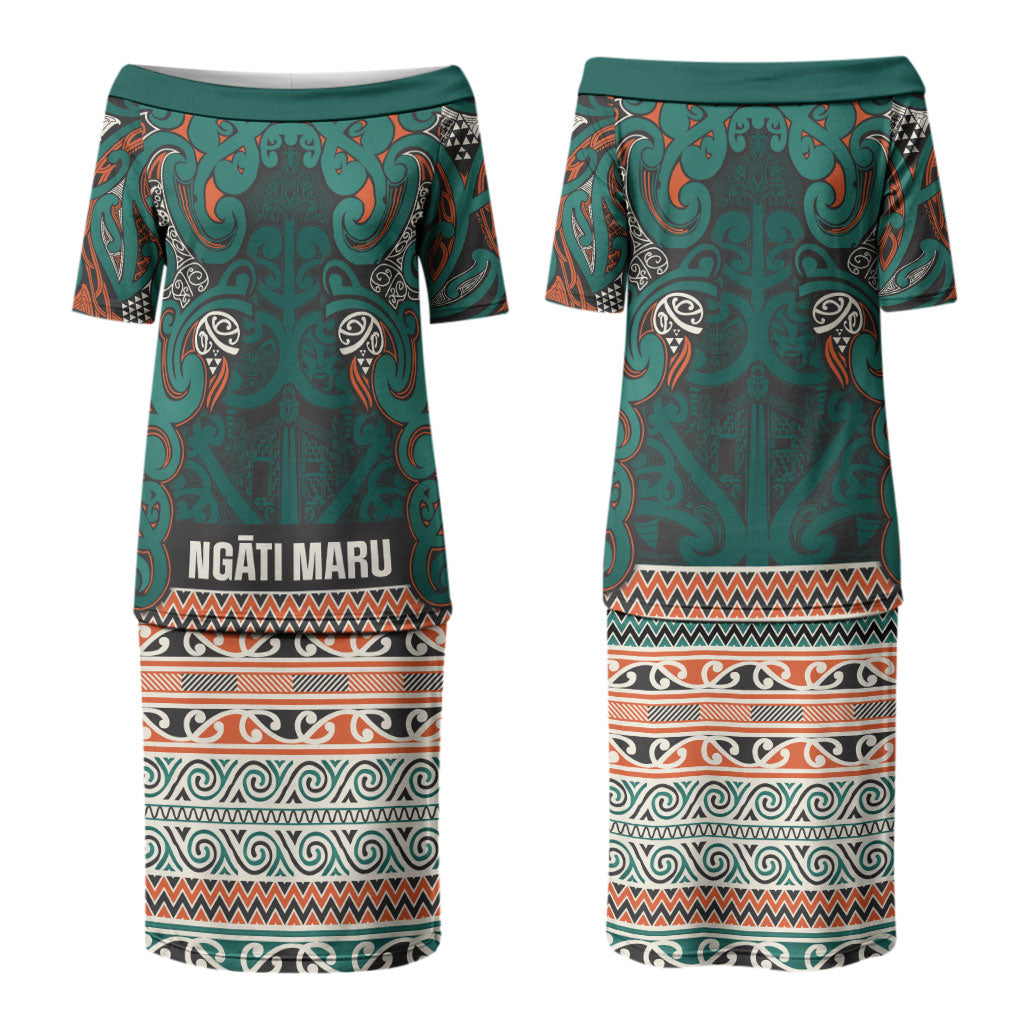 Aotearoa Iwi Ngāti Maru Taranaki Couples Matching Puletasi and Hawaiian Shirt Maori Wharenui House Tribal Pattern LT9 - Polynesian Pride