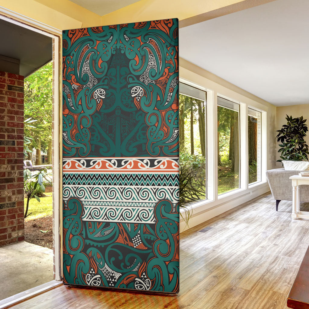 Aotearoa Iwi Ngāti Maru Taranaki Door Cover Maori Wharenui House Tribal Pattern LT9 - Polynesian Pride