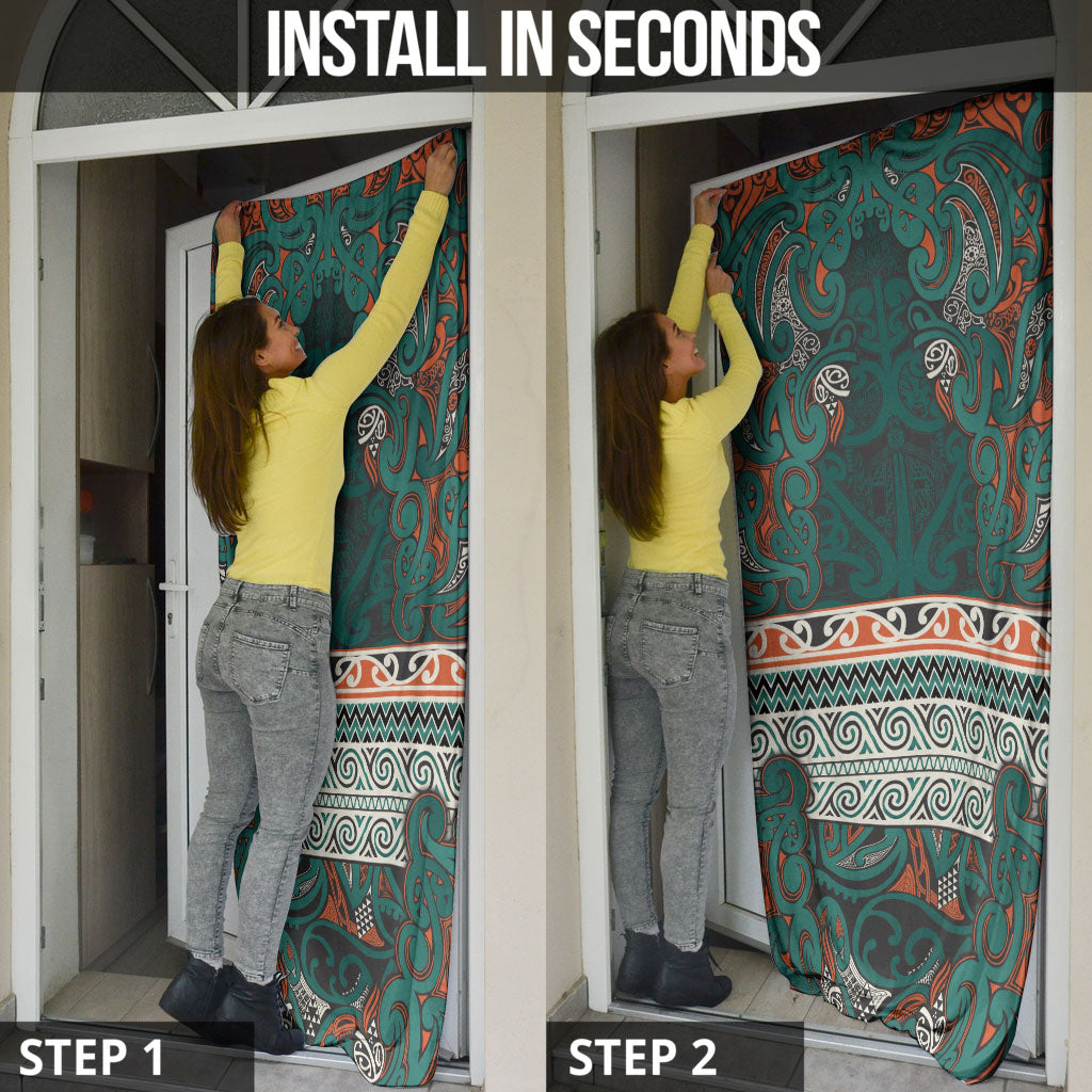 Aotearoa Iwi Ngāti Maru Taranaki Door Cover Maori Wharenui House Tribal Pattern LT9 - Polynesian Pride