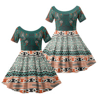 Aotearoa Iwi Ngāti Maru Taranaki Family Matching Long Sleeve Bodycon Dress and Hawaiian Shirt Maori Wharenui House Tribal Pattern LT9 Daughter's Dress Deep Teal - Polynesian Pride