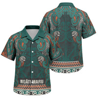 Aotearoa Iwi Ngāti Maru Taranaki Family Matching Long Sleeve Bodycon Dress and Hawaiian Shirt Maori Wharenui House Tribal Pattern LT9 Son's Shirt Deep Teal - Polynesian Pride