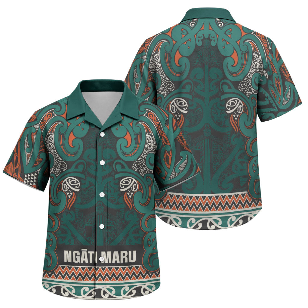 Aotearoa Iwi Ngāti Maru Taranaki Family Matching Off The Shoulder Long Sleeve Dress and Hawaiian Shirt Maori Wharenui House Tribal Pattern LT9 Son's Shirt Deep Teal - Polynesian Pride