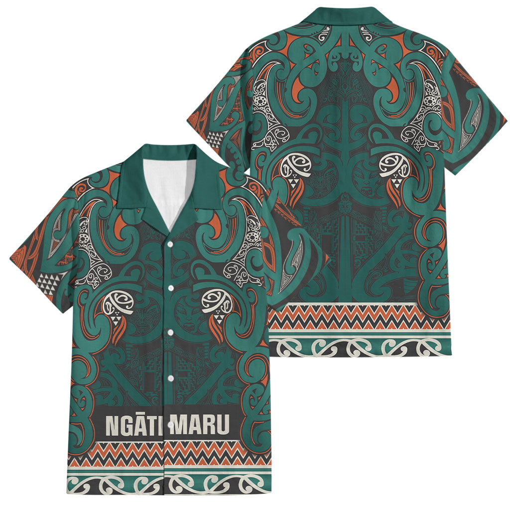 Aotearoa Iwi Ngāti Maru Taranaki Family Matching Off Shoulder Short Dress and Hawaiian Shirt Maori Wharenui House Tribal Pattern LT9 Dad's Shirt - Short Sleeve Deep Teal - Polynesian Pride