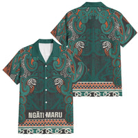 Aotearoa Iwi Ngāti Maru Taranaki Family Matching Off Shoulder Short Dress and Hawaiian Shirt Maori Wharenui House Tribal Pattern LT9 Dad's Shirt - Short Sleeve Deep Teal - Polynesian Pride