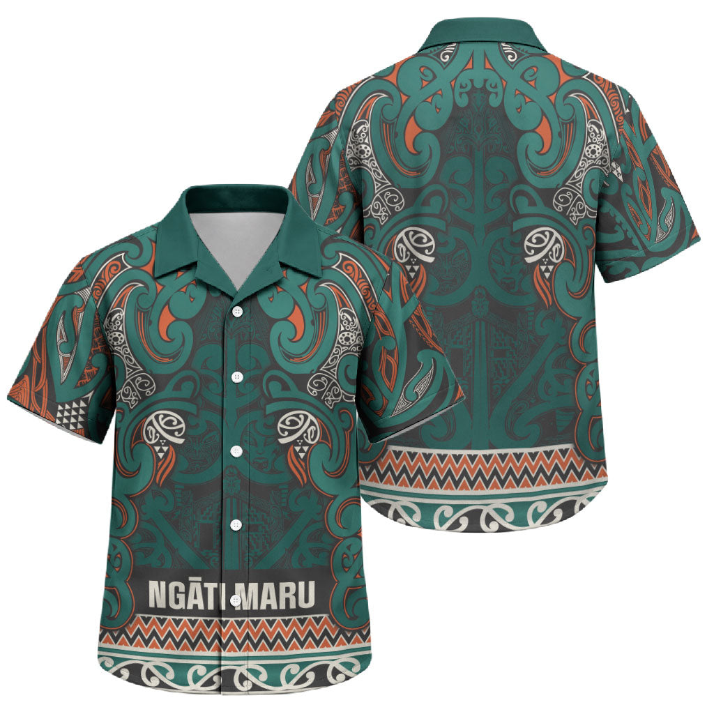 Aotearoa Iwi Ngāti Maru Taranaki Family Matching Off Shoulder Short Dress and Hawaiian Shirt Maori Wharenui House Tribal Pattern LT9 Son's Shirt Deep Teal - Polynesian Pride
