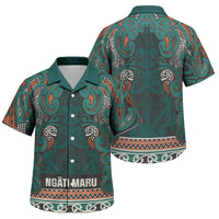Aotearoa Iwi Ngāti Maru Taranaki Family Matching Off Shoulder Short Dress and Hawaiian Shirt Maori Wharenui House Tribal Pattern LT9 Son's Shirt Deep Teal - Polynesian Pride