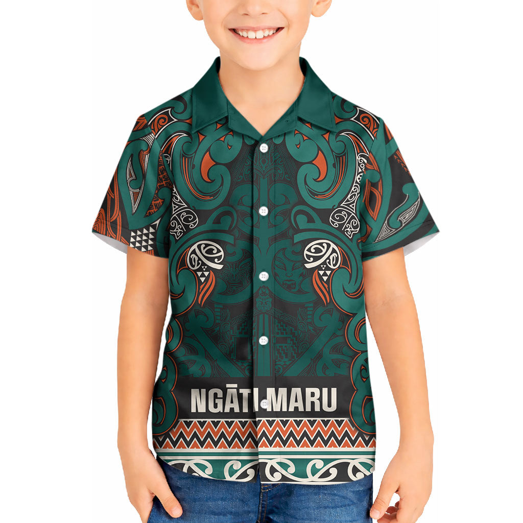 Aotearoa Iwi Ngāti Maru Taranaki Kid Hawaiian Shirt Maori Wharenui House Tribal Pattern LT9 Kid Deep Teal - Polynesian Pride