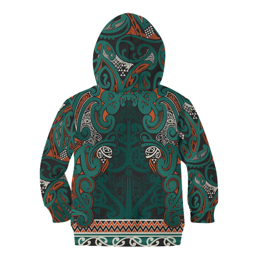 Aotearoa Iwi Ngāti Maru Taranaki Kid Hoodie Maori Wharenui House Tribal Pattern LT9 - Polynesian Pride