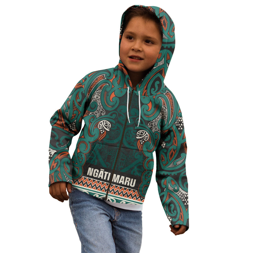 Aotearoa Iwi Ngāti Maru Taranaki Kid Hoodie Maori Wharenui House Tribal Pattern LT9 - Polynesian Pride