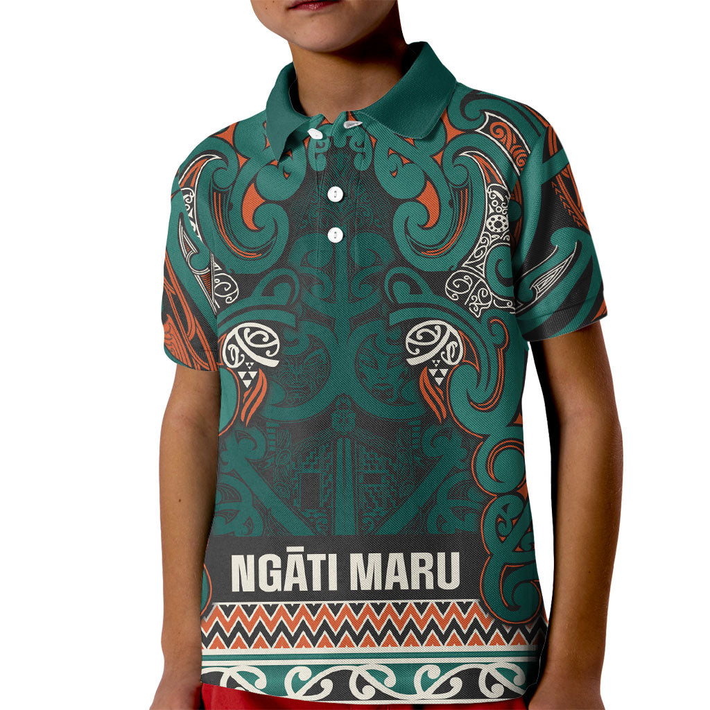 Aotearoa Iwi Ngāti Maru Taranaki Kid Polo Shirt Maori Wharenui House Tribal Pattern LT9 Kid Deep Teal - Polynesian Pride
