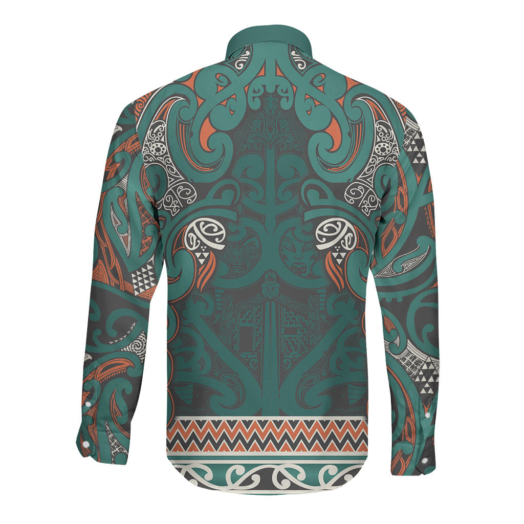 Aotearoa Iwi Ngāti Maru Taranaki Long Sleeve Button Shirt Maori Wharenui House Tribal Pattern LT9 - Polynesian Pride