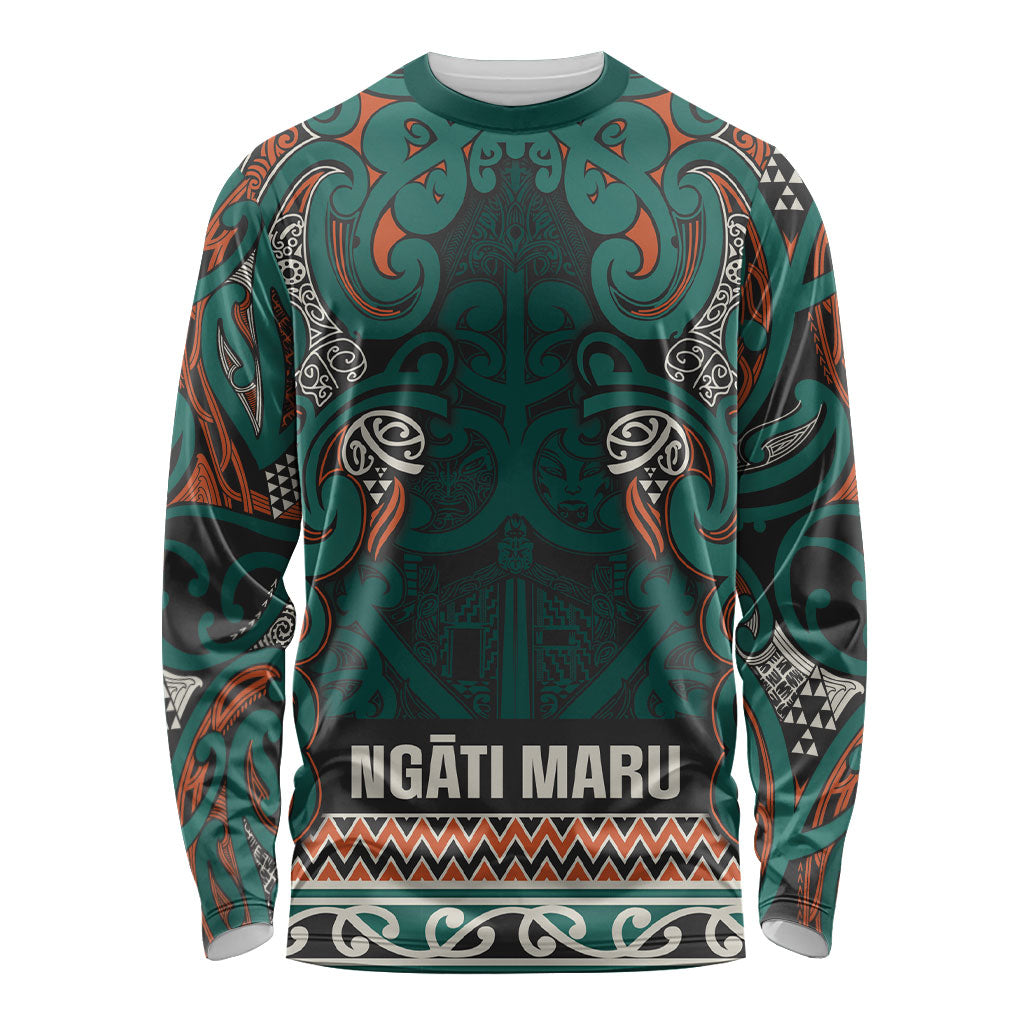 Aotearoa Iwi Ngāti Maru Taranaki Long Sleeve Shirt Maori Wharenui House Tribal Pattern LT9 Unisex Deep Teal - Polynesian Pride
