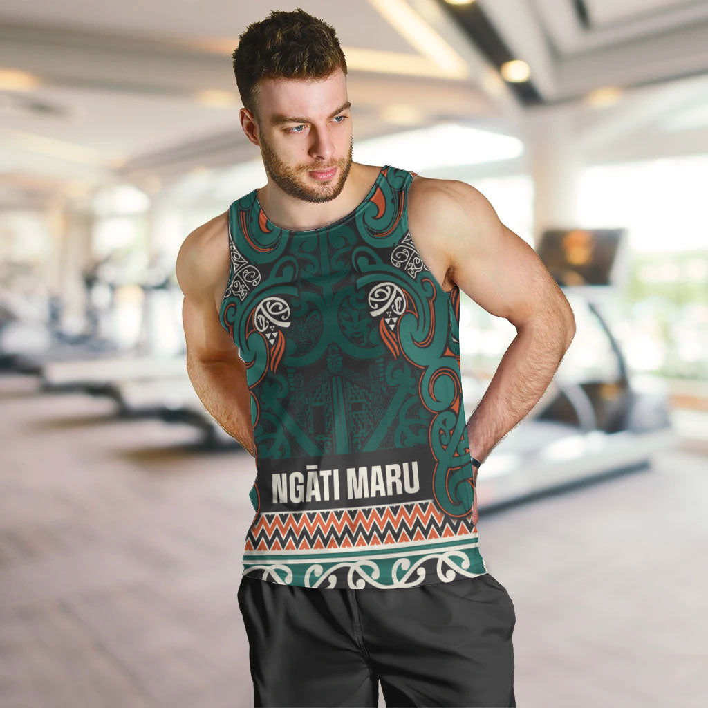 Aotearoa Iwi Ngāti Maru Taranaki Men Tank Top Maori Wharenui House Tribal Pattern LT9 Deep Teal - Polynesian Pride