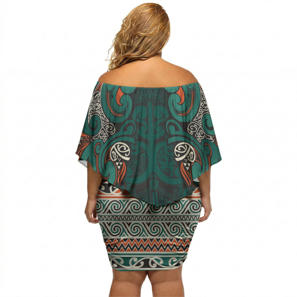 Aotearoa Iwi Ngāti Maru Taranaki Off Shoulder Short Dress Maori Wharenui House Tribal Pattern LT9 - Polynesian Pride