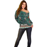 Aotearoa Iwi Ngāti Maru Taranaki Off Shoulder Sweater Maori Wharenui House Tribal Pattern LT9 - Polynesian Pride