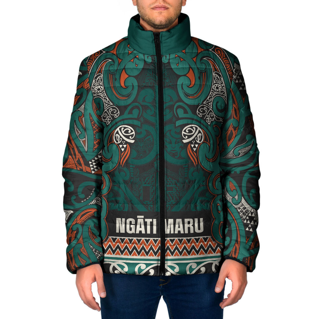 Aotearoa Iwi Ngāti Maru Taranaki Padded Jacket Maori Wharenui House Tribal Pattern LT9 Men Deep Teal - Polynesian Pride