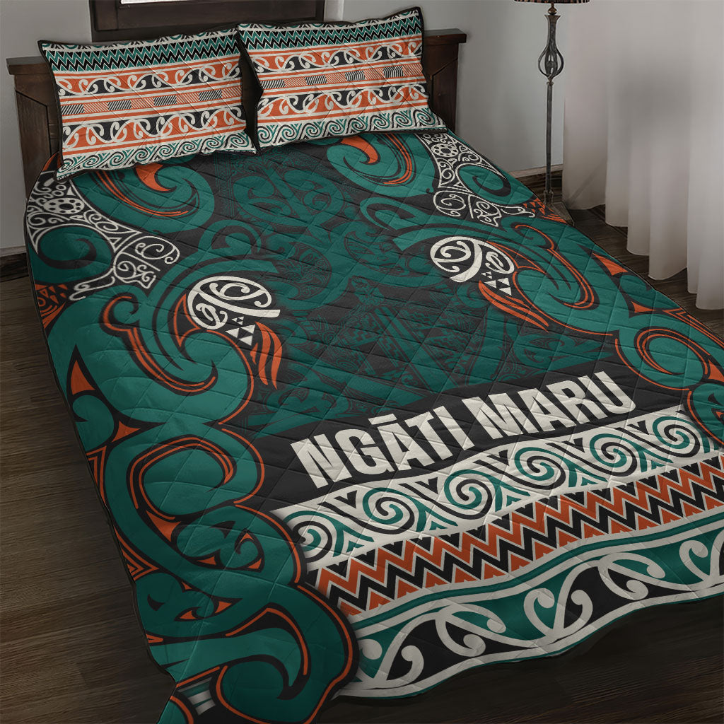 Aotearoa Iwi Ngāti Maru Taranaki Quilt Bed Set Maori Wharenui House Tribal Pattern LT9 Deep Teal - Polynesian Pride