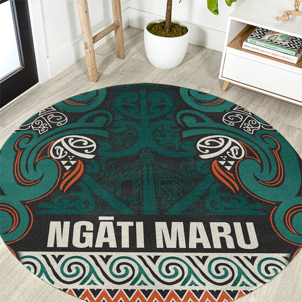 Aotearoa Iwi Ngāti Maru Taranaki Round Carpet Maori Wharenui House Tribal Pattern LT9 Deep Teal - Polynesian Pride
