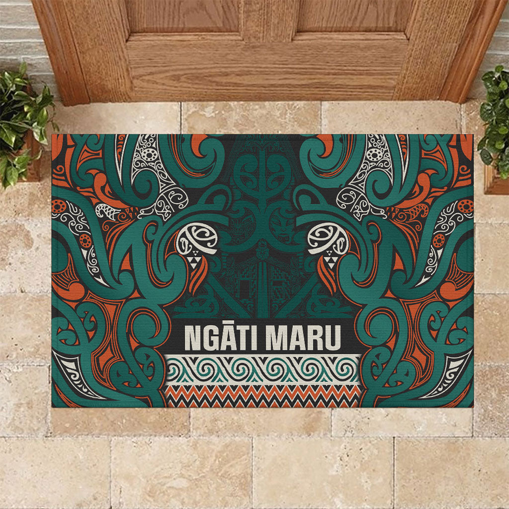 Aotearoa Iwi Ngāti Maru Taranaki Rubber Doormat Maori Wharenui House Tribal Pattern LT9 Deep Teal - Polynesian Pride