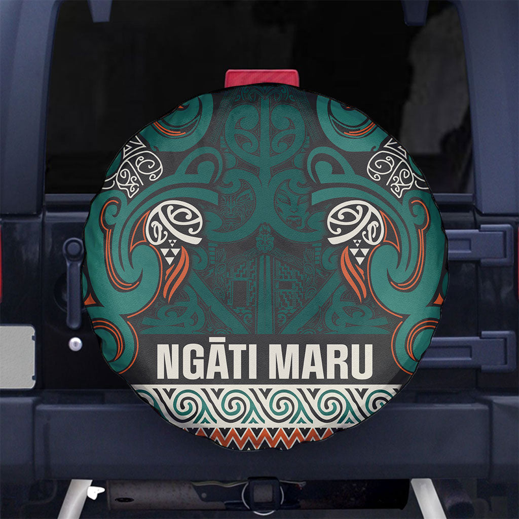 Aotearoa Iwi Ngāti Maru Taranaki Spare Tire Cover Maori Wharenui House Tribal Pattern LT9 No hole Deep Teal - Polynesian Pride