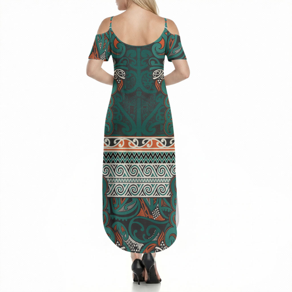 Aotearoa Iwi Ngāti Maru Taranaki Summer Maxi Dress Maori Wharenui House Tribal Pattern LT9 - Polynesian Pride