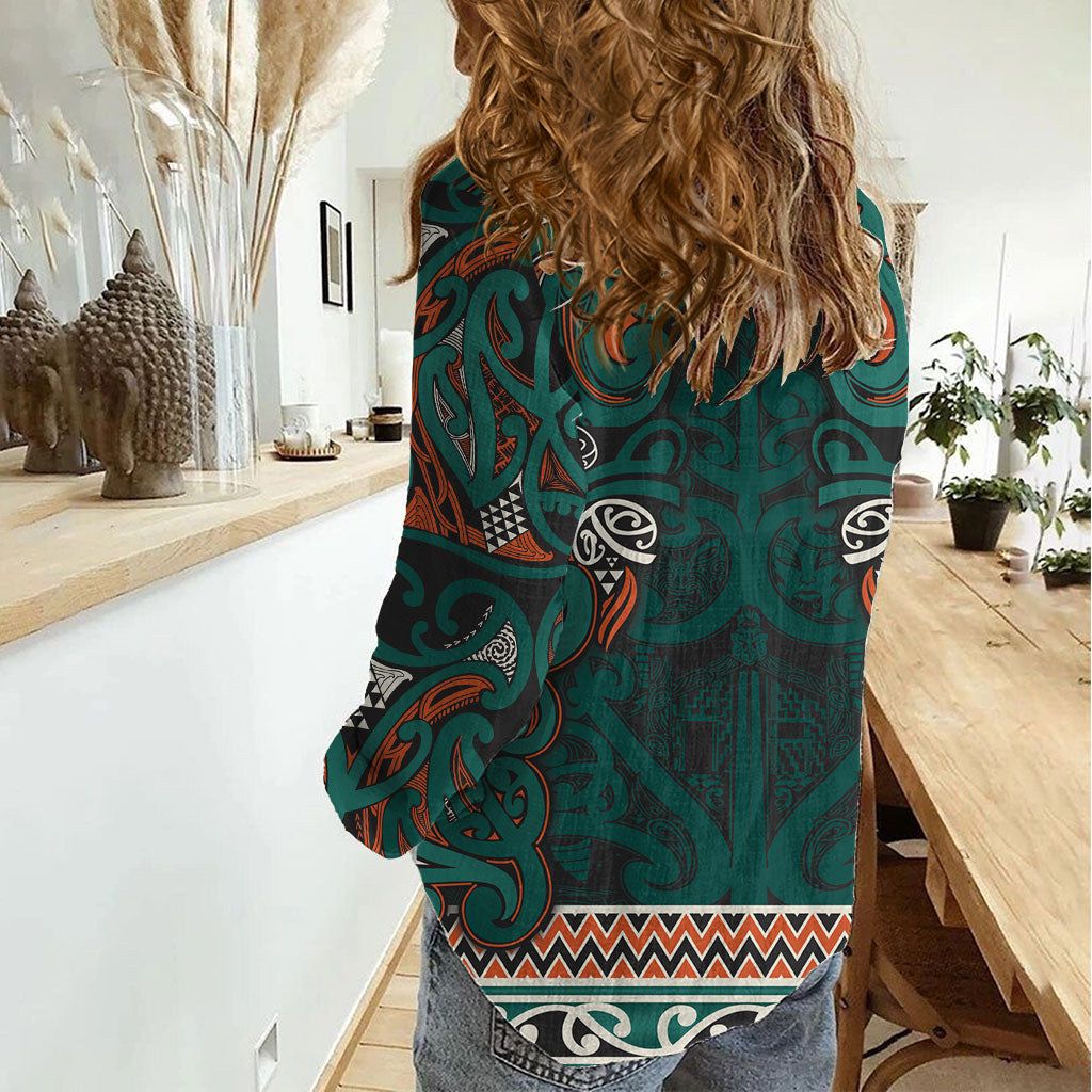 Aotearoa Iwi Ngāti Maru Taranaki Women Casual Shirt Maori Wharenui House Tribal Pattern LT9 - Polynesian Pride