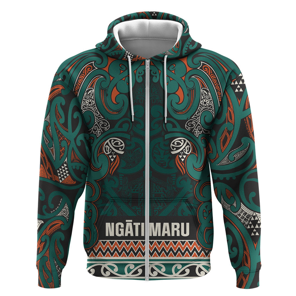 Aotearoa Iwi Ngāti Maru Taranaki Zip Hoodie Maori Wharenui House Tribal Pattern