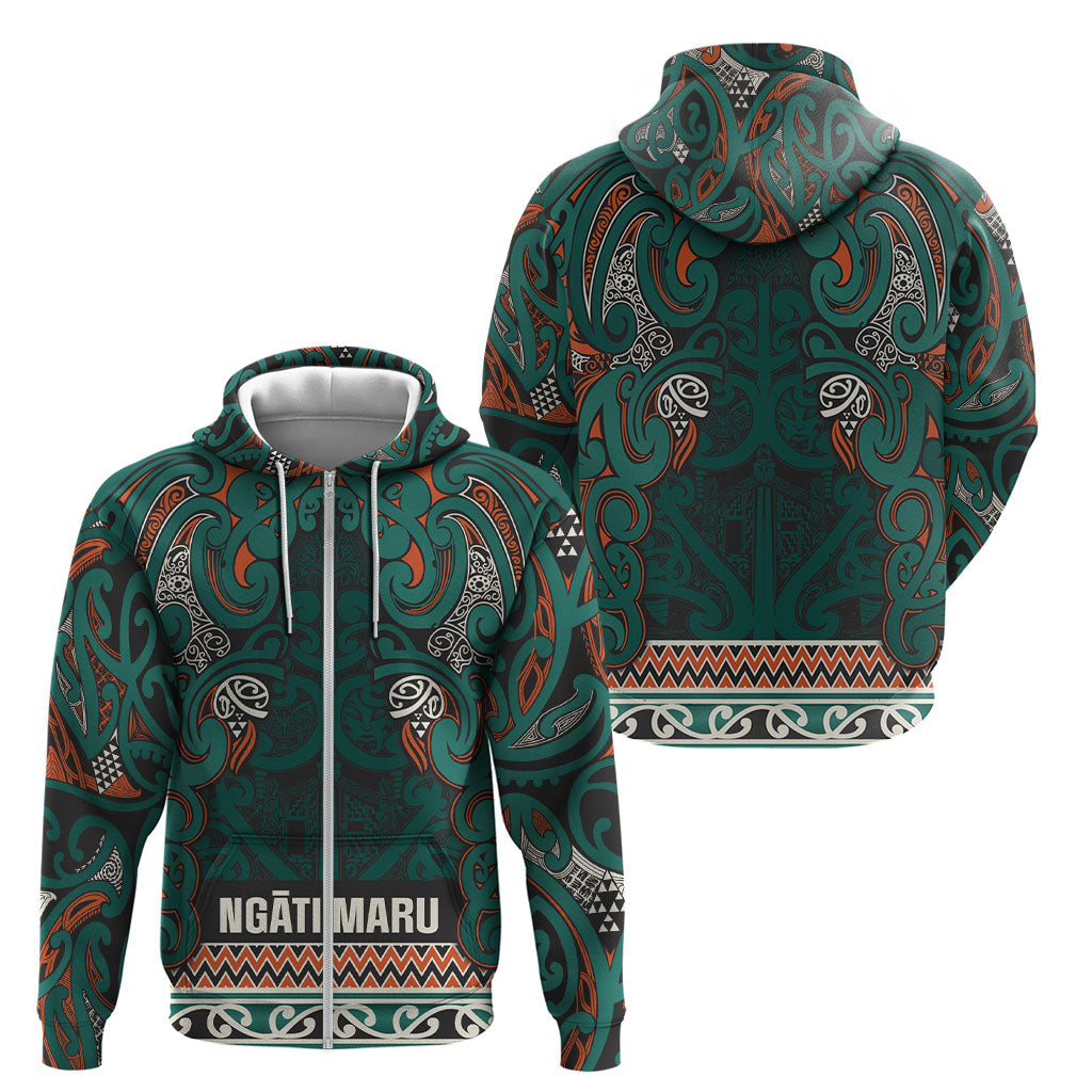 Aotearoa Iwi Ngāti Maru Taranaki Zip Hoodie Maori Wharenui House Tribal Pattern LT9 - Polynesian Pride