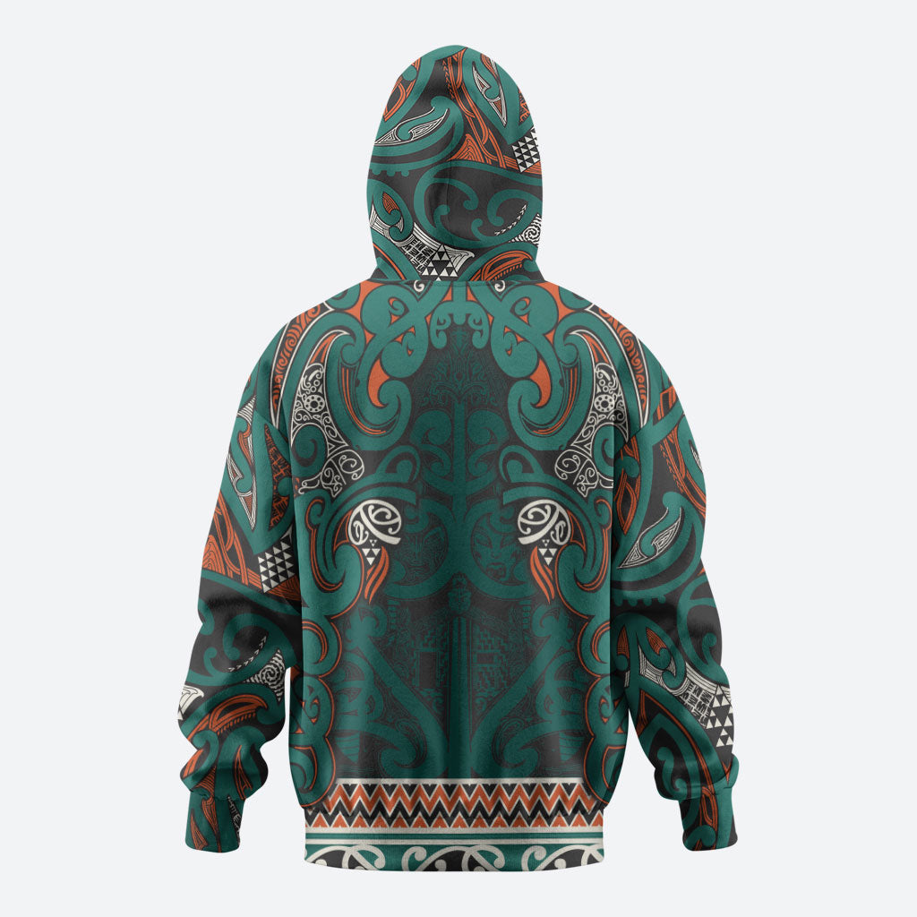 Aotearoa Iwi Ngāti Maru Taranaki Zip Hoodie Maori Wharenui House Tribal Pattern LT9 - Polynesian Pride