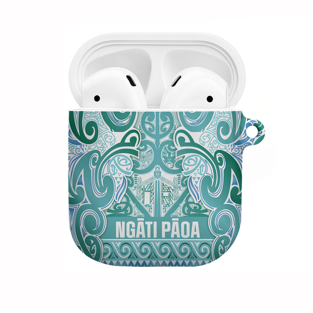 Aotearoa Iwi Ngati Paoa AirPods Case Maori Wharenui House Tribal Pattern LT9 Turquoise - Polynesian Pride