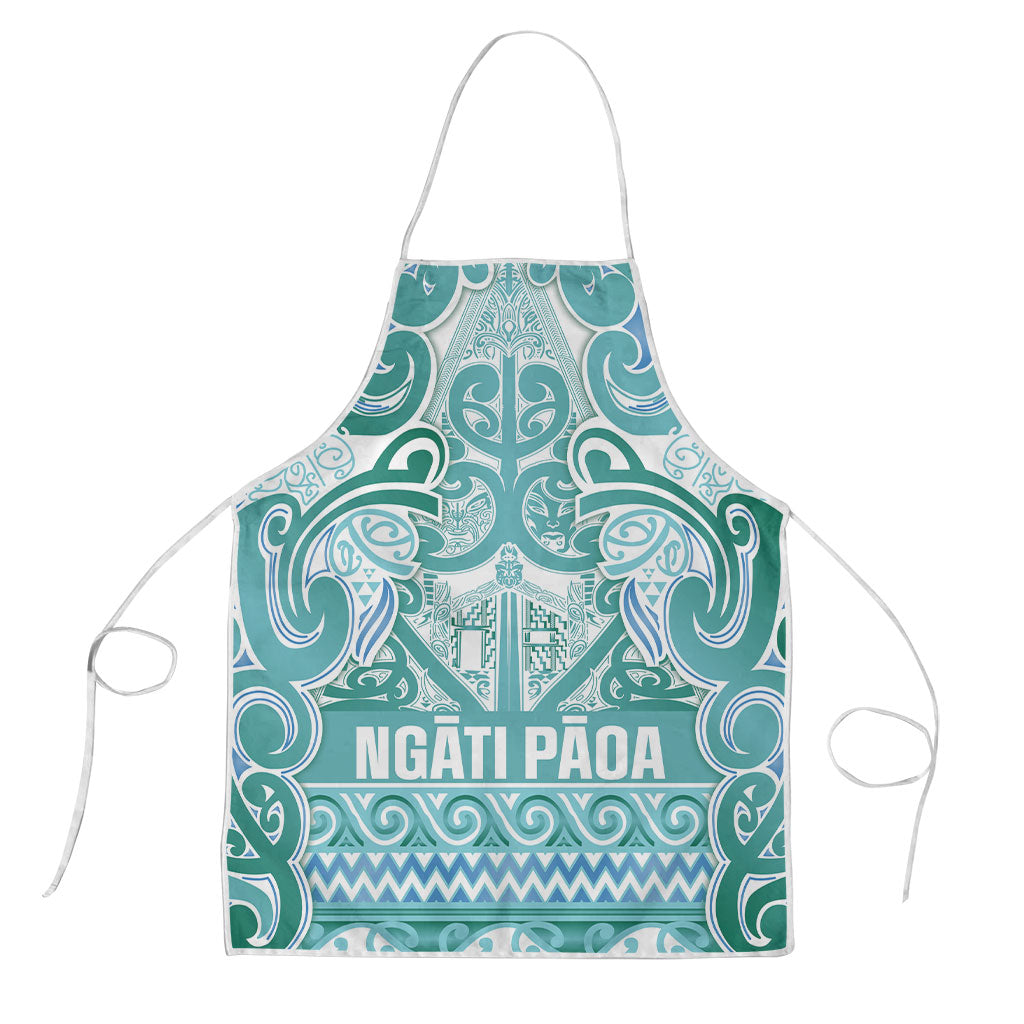 Aotearoa Iwi Ngati Paoa Apron Maori Wharenui House Tribal Pattern LT9 Turquoise - Polynesian Pride