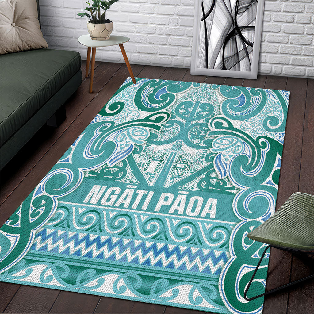 Aotearoa Iwi Ngati Paoa Area Rug Maori Wharenui House Tribal Pattern LT9 Turquoise - Polynesian Pride