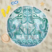 Aotearoa Iwi Ngati Paoa Beach Blanket Maori Wharenui House Tribal Pattern LT9 One Size 150cm Turquoise - Polynesian Pride