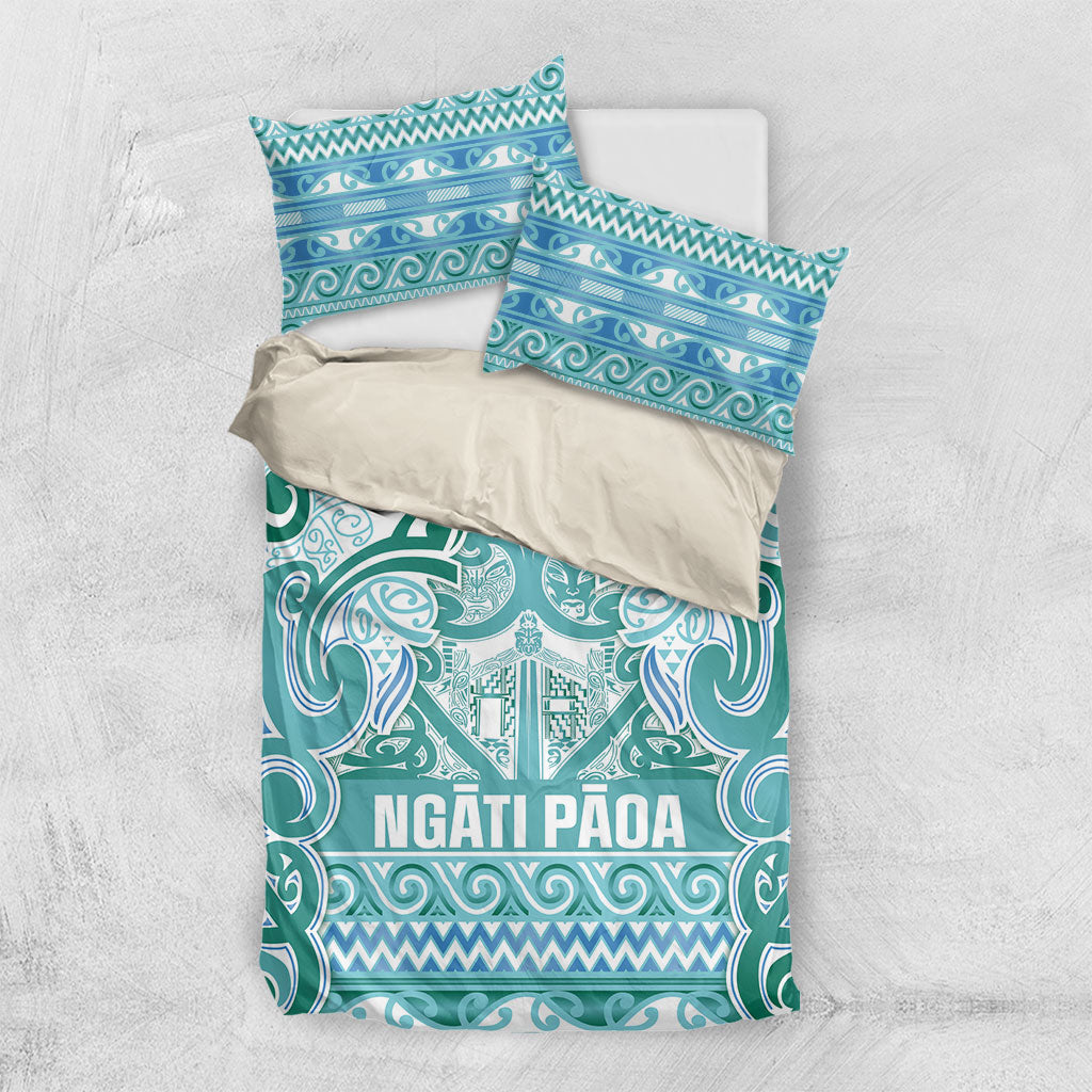 Aotearoa Iwi Ngati Paoa Bedding Set Maori Wharenui House Tribal Pattern LT9 US Twin 172cm x 218cm Turquoise - Polynesian Pride