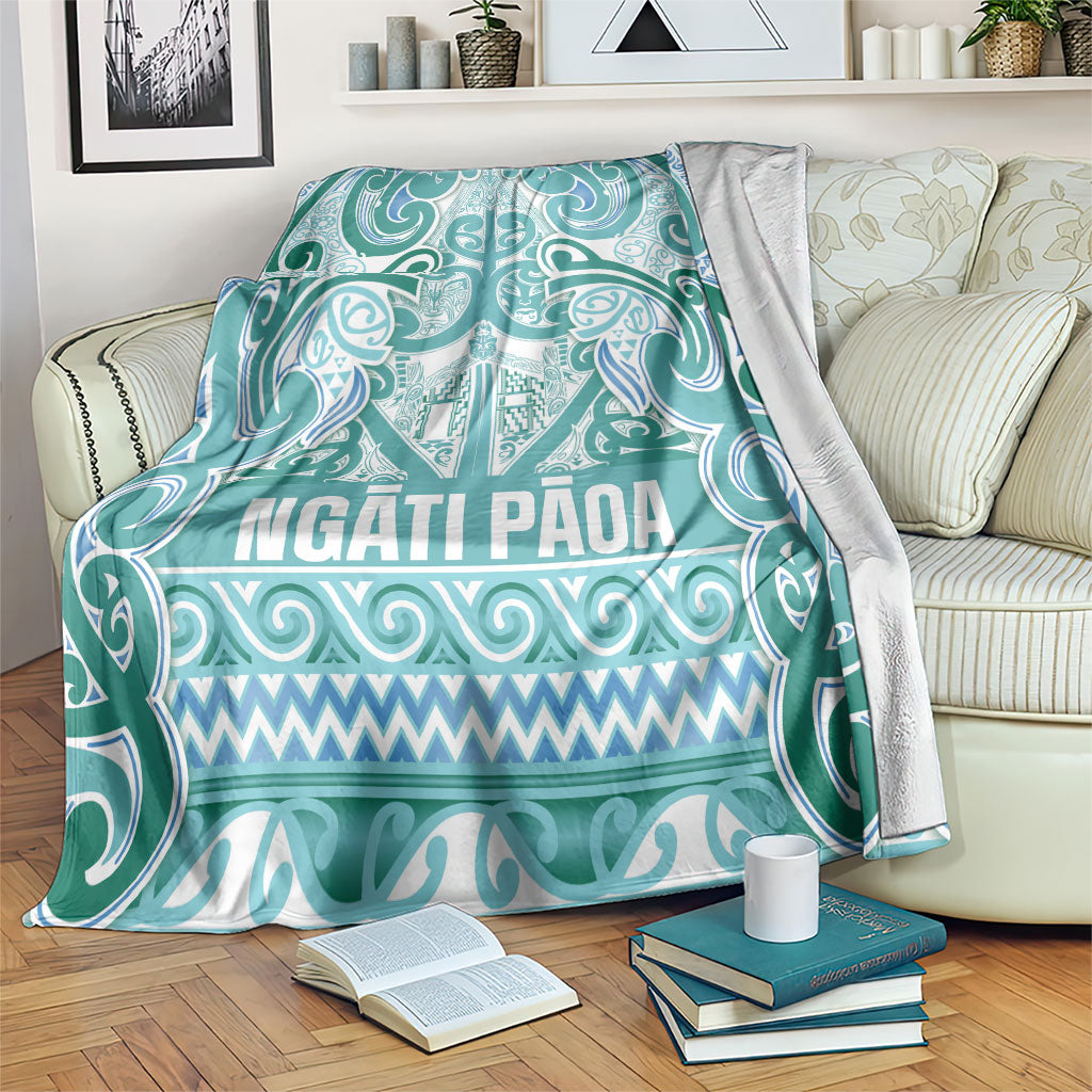 Aotearoa Iwi Ngati Paoa Blanket Maori Wharenui House Tribal Pattern LT9 Turquoise - Polynesian Pride