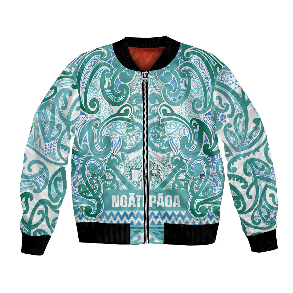 Aotearoa Iwi Ngati Paoa Bomber Jacket Maori Wharenui House Tribal Pattern LT9 Unisex Turquoise - Polynesian Pride