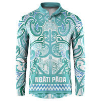 Aotearoa Iwi Ngati Paoa Button Sweatshirt Maori Wharenui House Tribal Pattern LT9 Turquoise - Polynesian Pride