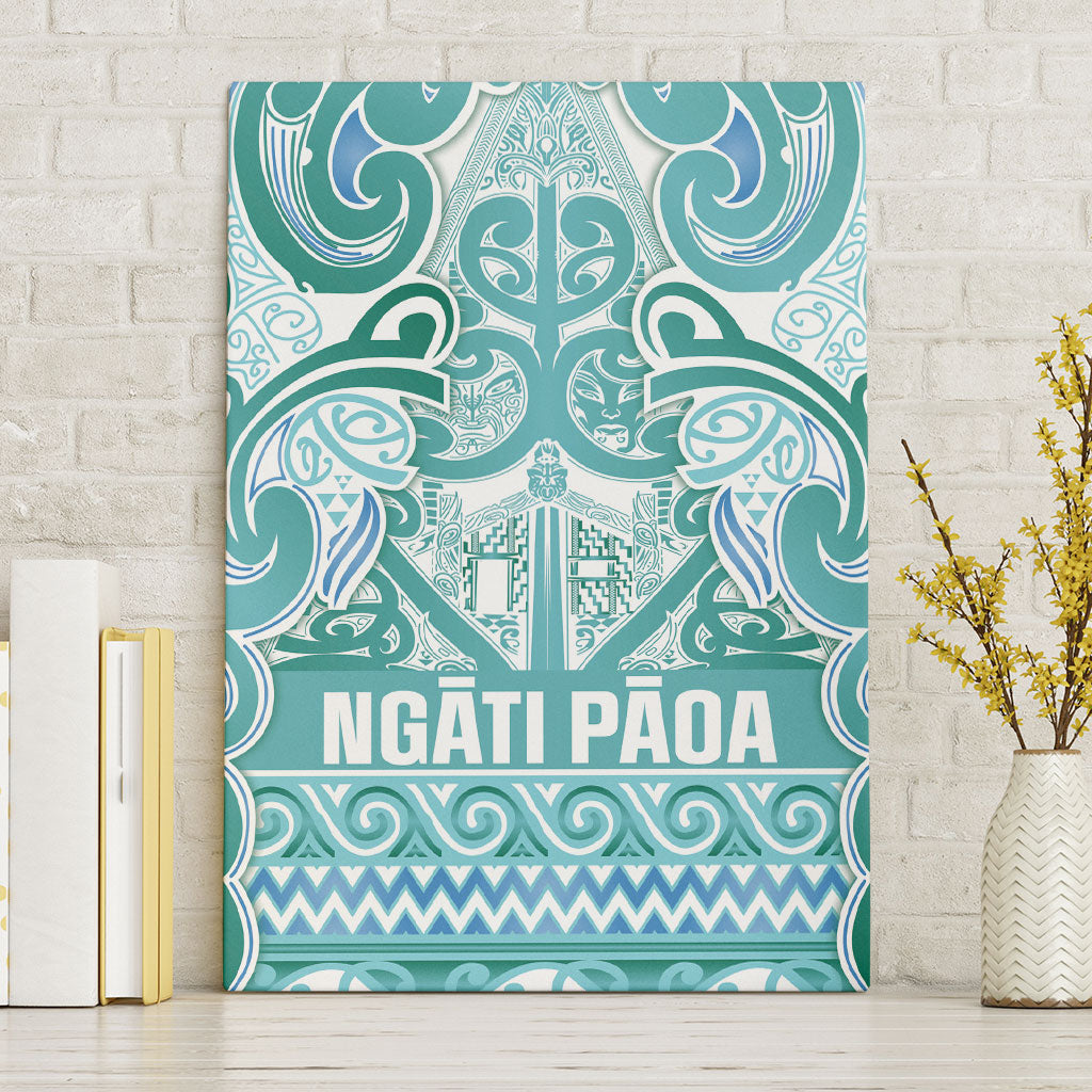 Aotearoa Iwi Ngati Paoa Canvas Wall Art Maori Wharenui House Tribal Pattern LT9 Without Frame Turquoise - Polynesian Pride