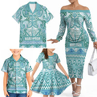 Aotearoa Iwi Ngati Paoa Family Matching Off The Shoulder Long Sleeve Dress and Hawaiian Shirt Maori Wharenui House Tribal Pattern LT9 - Polynesian Pride
