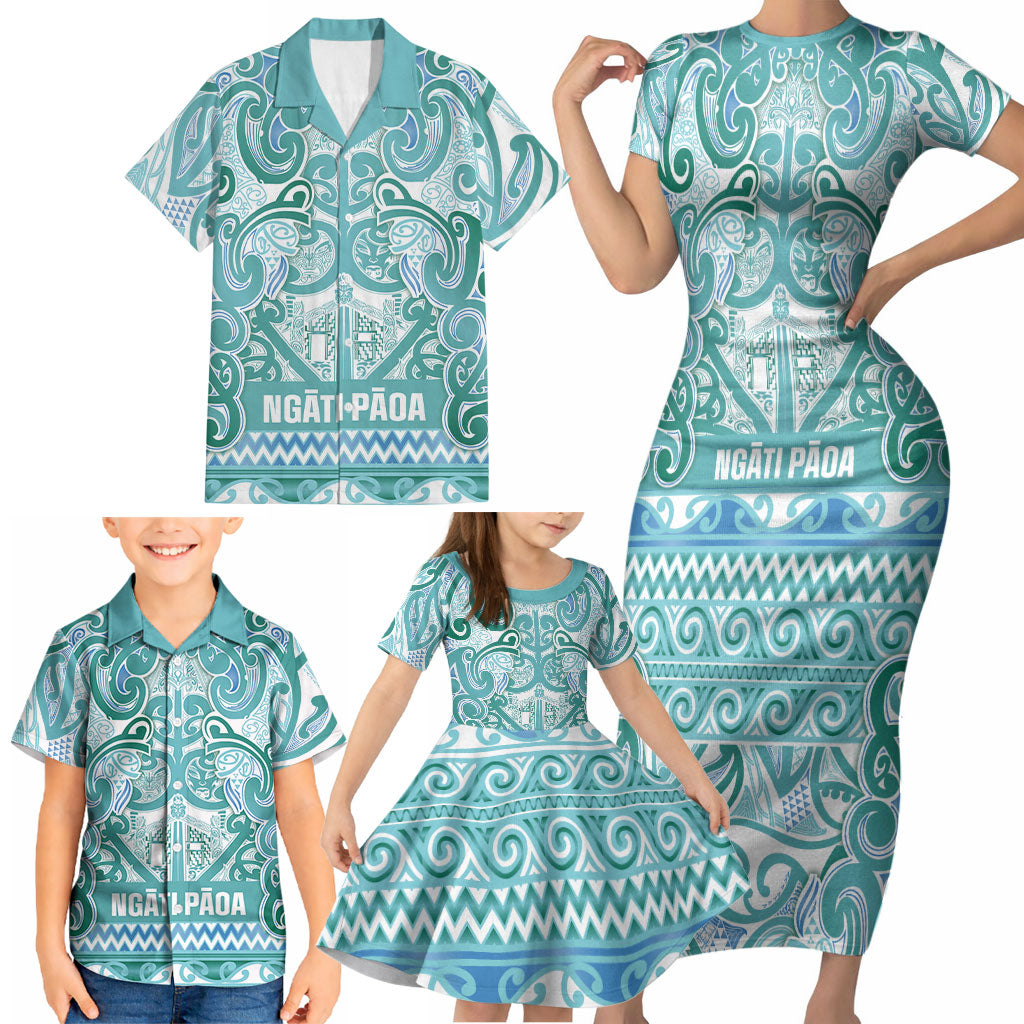 Aotearoa Iwi Ngati Paoa Family Matching Short Sleeve Bodycon Dress and Hawaiian Shirt Maori Wharenui House Tribal Pattern LT9 - Polynesian Pride