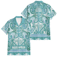 Aotearoa Iwi Ngati Paoa Family Matching Summer Maxi Dress and Hawaiian Shirt Maori Wharenui House Tribal Pattern LT9 Dad's Shirt - Short Sleeve Turquoise - Polynesian Pride