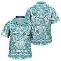 Aotearoa Iwi Ngati Paoa Family Matching Summer Maxi Dress and Hawaiian Shirt Maori Wharenui House Tribal Pattern LT9 Son's Shirt Turquoise - Polynesian Pride